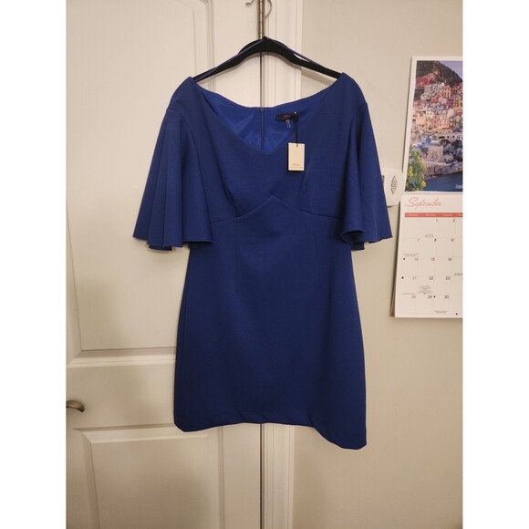 Trina Trina Turk Dark Blue Dress w/ Flutter Sleeves Size 8 NWT - Picture 1 of 12